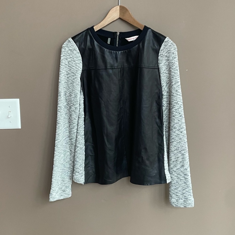 Rebecca Taylor Leather Long Sleeve Shirt Black Grey Size Small